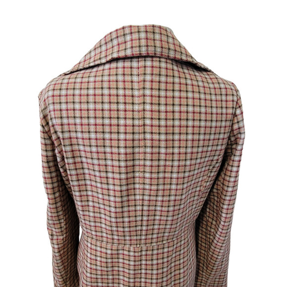 Nicole by Nicole Miller Plaid Checkered Button Front Tie Waist Peakcoat Jacket - Picture 8 of 15